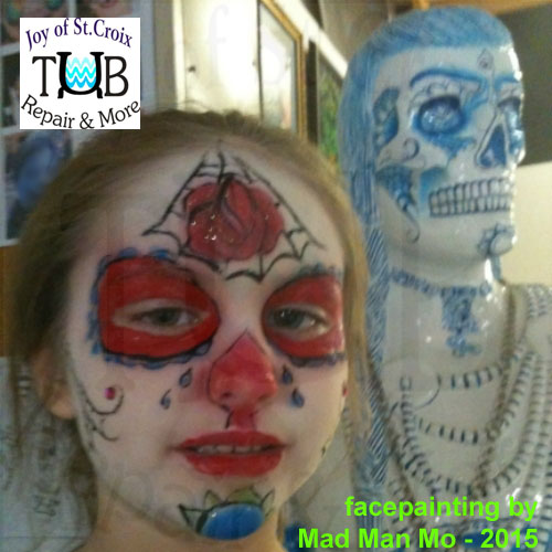 Day of the Dead facepainting by Mad Man Mo and Joy of St Croix Tub Repair & More