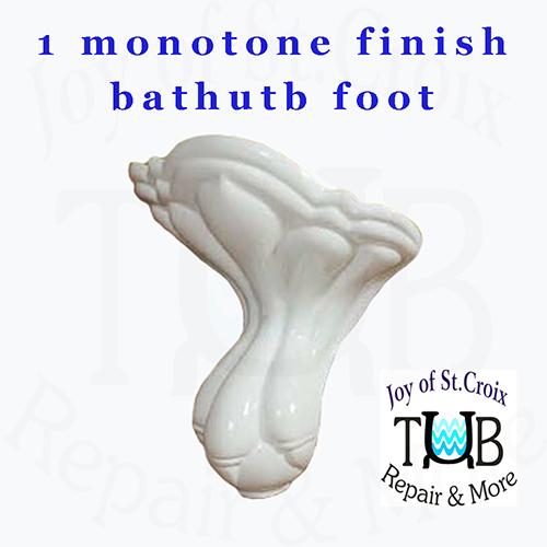 a single clawfoot bathtub foot refinished in white by Joy of St Croix - Tub Repair and More