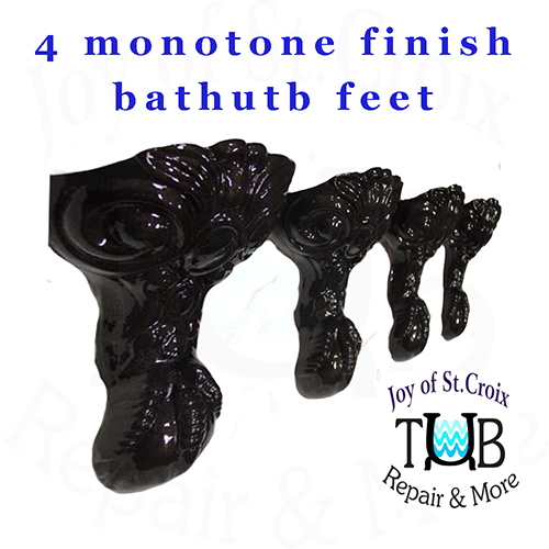 four clawfoot bathtub feet refinished in monotones by Joy of St Croix - Tub Repair and More