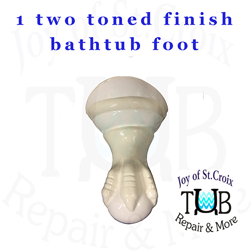 a single clawfoot bathtub foot refinished in two-tone by Joy of St Croix - Tub Repair and More