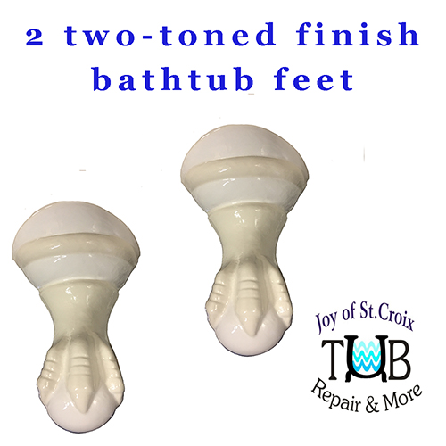 two clawfoot bathtub feet refinished in two-tones by Joy of St Croix - Tub Repair and More
