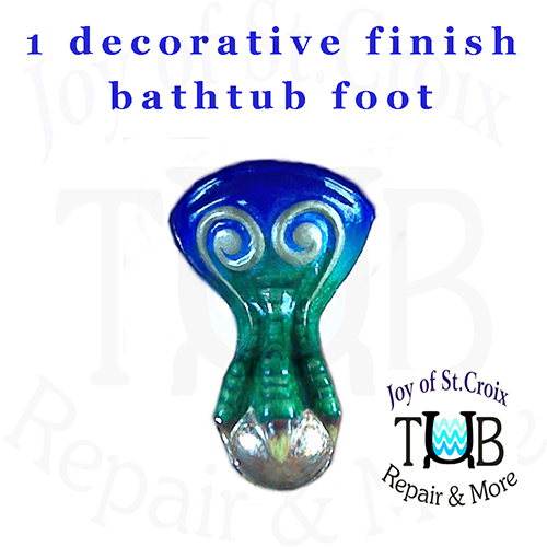 1 clawfoot bathtub foot refinished in a decorative finish by Joy of St Croix - Tub Repair and More