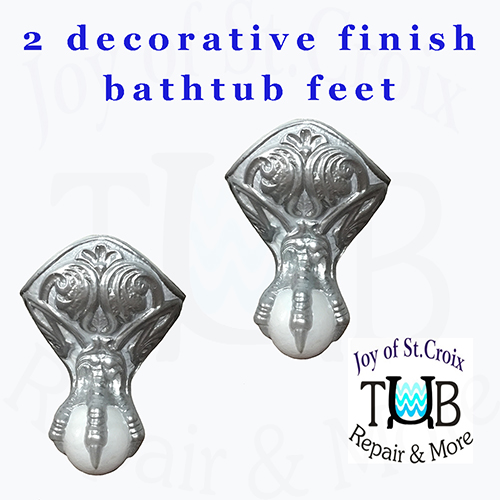 2 clawfoot bathtub feet refinished in a decorative finish by Joy of St Croix - Tub Repair and More