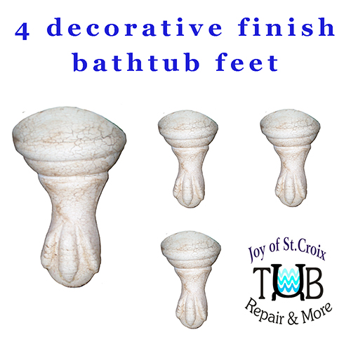 4 clawfoot bathtub feet refinished in a decorative finish by Joy of St Croix - Tub Repair and More