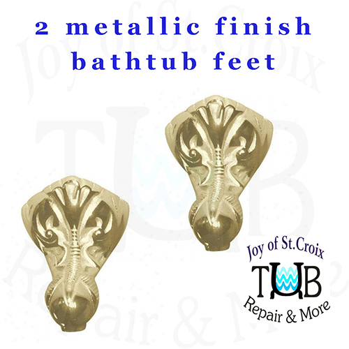 2 clawfoot bathtub feet refinished in a metallic finish by Joy of St Croix - Tub Repair and More